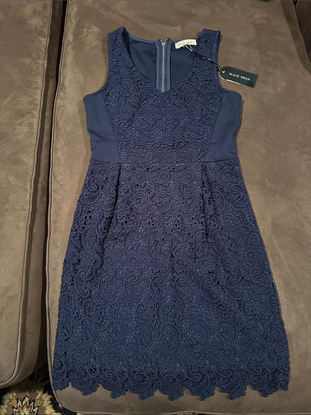 Black Swan Dark Navy Sleeveless Lace Midi Dress